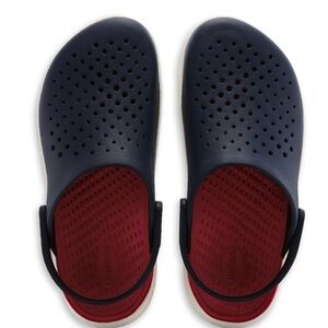 CROCS Navy and Red Mules